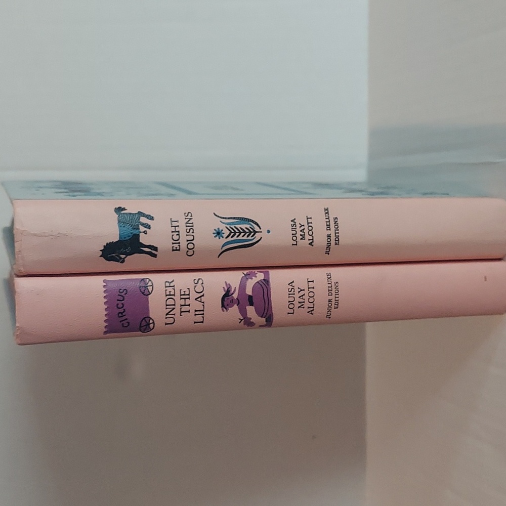 Stack of 2 Pink Vintage Louisa May Alcott Books Under The Lilacs / Eight Cousins